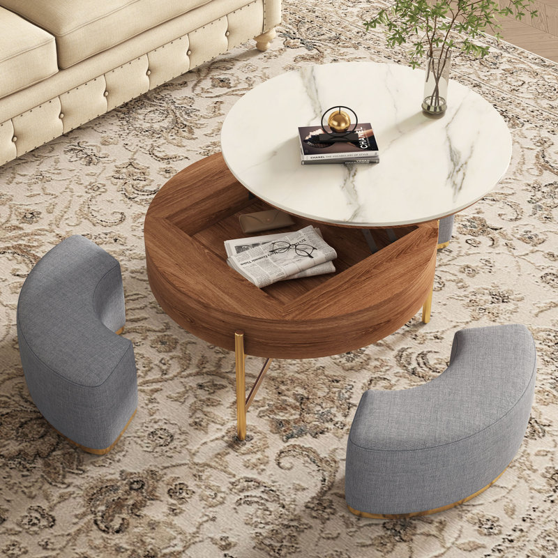 Everly Quinn Zinna Lift Top Round Coffee Table Nesting